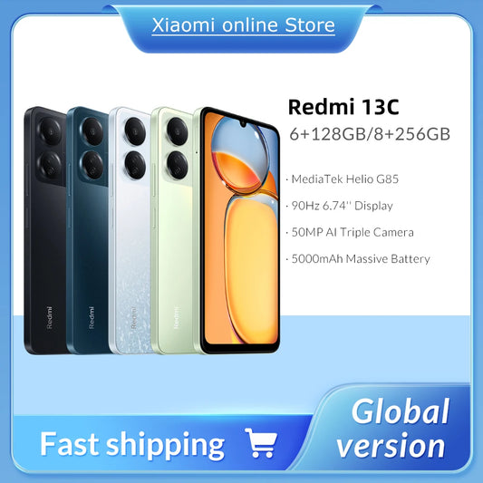 Global Version Xiaomi Redmi 13C MIUI 14 Smartphone MTK Helio G85 Octacore 50MP Camera 5000mAh 90Hz 6.74" Display