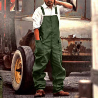 Men Denim Jumpsuit Casual Retro Style Loose Fit Overalls With Large Pockets Thick Fabric Cargo Plus Size Streetwear Jumpsuit