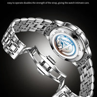 OLEVS Men Watches 7077 Luxury Fashion Top Brand Original Automatic Mechanical Watch for Man Double Scale Simple Trend Waterproof