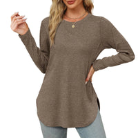 Traf 2024 Mujer Womens Long Sleeve Round Neck Shirts Side Split Basic Loose Tunic Tops Casual Shirts Ropa De Mujer Fashion
