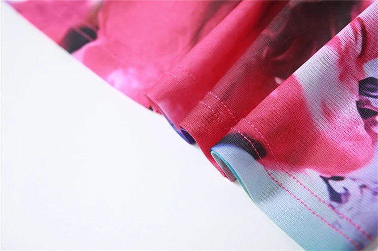 kliou Summer Women Mid-Calf Streetwear Mesh Dress K23D33078 Girl Mul-ti color Print Halter Backless Vestido Slim Shirring Robe