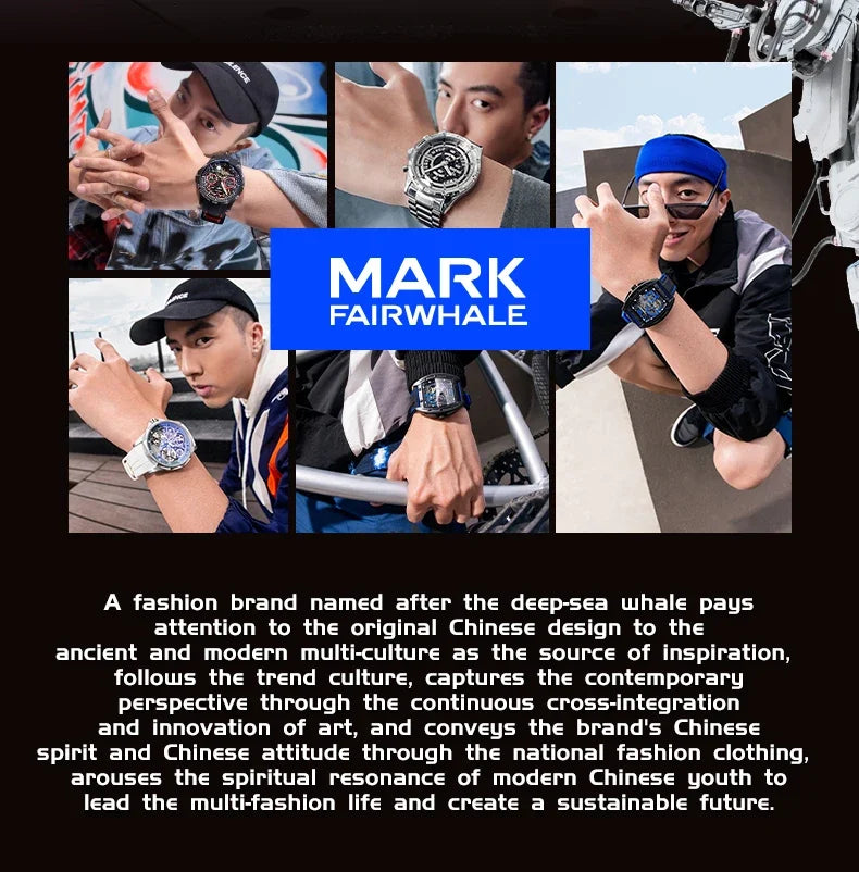 Mark Fairwhale 6014 Brand Rubber Strap Waterproof Luminous Men's Automatic Mechanical Watch Barrel Shape Watches for Men