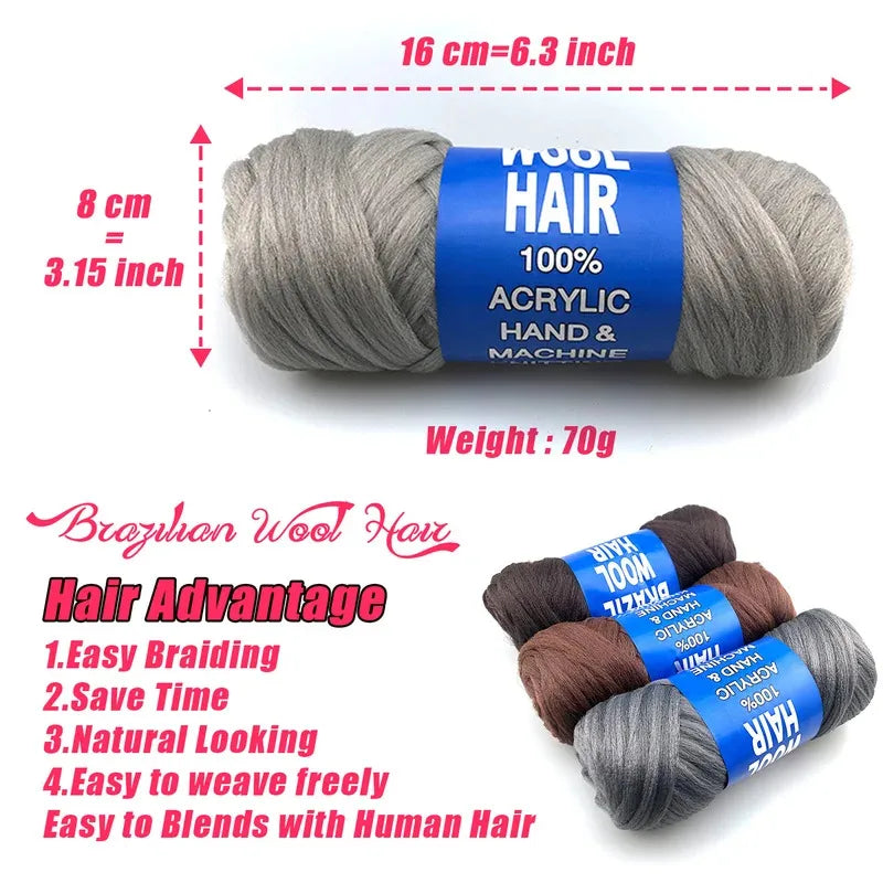 70g/ball Brazilian Wool Hair Yarn for Braiding Synthetic Artificial Senegalese Twisting Wig Hair Attachment Knitting Salon