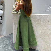 Oymimi Elegant Green Cotton Women's Dress Fashion O-Neck Sleeveless Dresses Casual New High Waist A-Line Mid-Calf Dresses Female