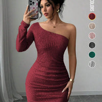 Women's Off Shoulder  Sequins Bodycon Dress, Elegant Fashion Short Dress for Party Club Dating Wear, Ladies Dress for All Season