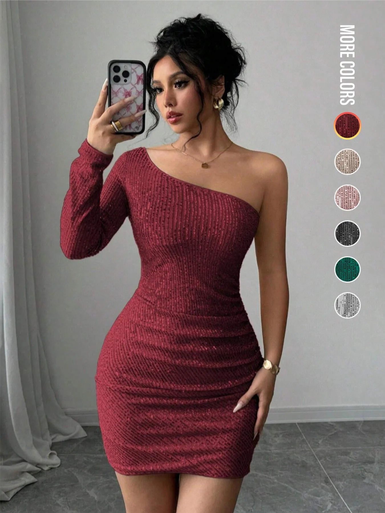 Women's Off Shoulder  Sequins Bodycon Dress, Elegant Fashion Short Dress for Party Club Dating Wear, Ladies Dress for All Season