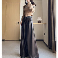 High Waist Wide Leg PU Leather Pants Women's Suit Casual Floor Length Trousers Autumn Winter New Style Loose Fit Long Pants
