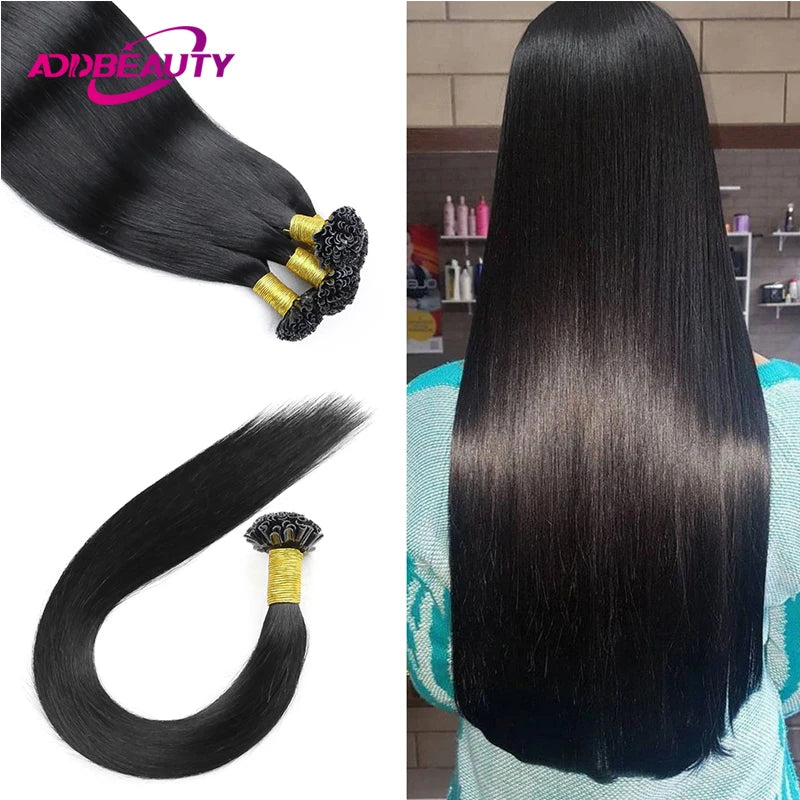 Straight Nail U Tip Fusion Human Hair Extension Keratin Capsule Brazilian Human Remy Hair Extensions 0.8g/1g/pc 50g Natural Hair