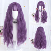 VICWIG Synthetic Hair Long Wavy Purple Green Black Blue Brown Cosplay Wig with Bangs for Women