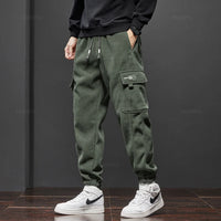 Winter Men's Fleece Warm Cargo Corduroy Pants Jogging Sweatpants Work Y2k Korean Pants Loose Harem Casual Trousers for Men