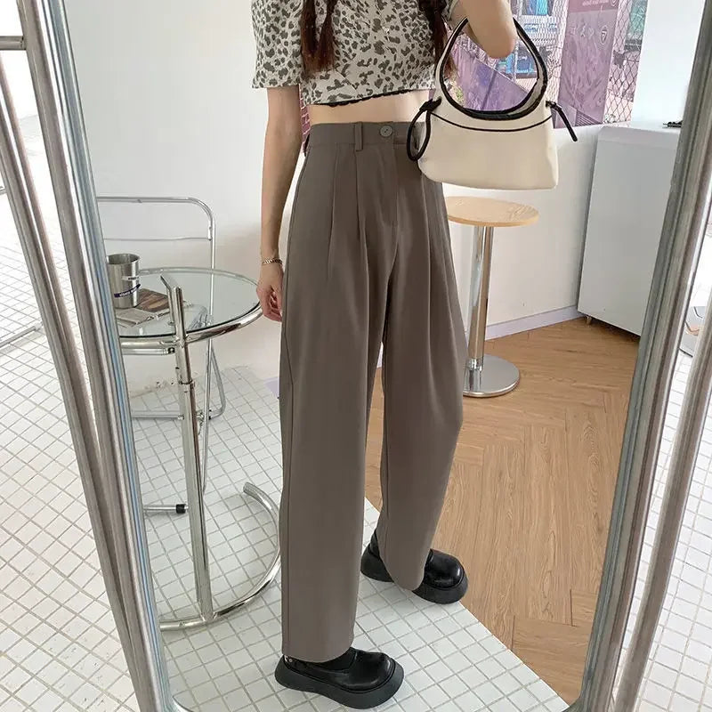 High Waist Draped Suit Pants for plus Size Women Spring Autumn Design Sensation Floor Length Casual Straight Wide Leg Long Pants