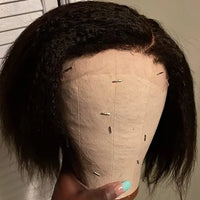 Kinky Straight Short Bob Human Hair Wigs for Women 13x4 Transparent Lace Frontal Peruvain Remy Hair Soft Yaki Straight Bob Wig