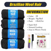 70g/ball Brazilian Wool Hair Yarn for Braiding Synthetic Artificial Senegalese Twisting Wig Hair Attachment Knitting Salon