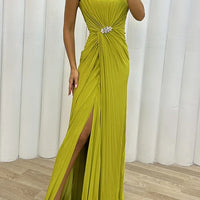 Women Sexy Dress New Sleeveless Solid Party Slim Empire Split Female Elegant Round Neck Fashion Long Clothing