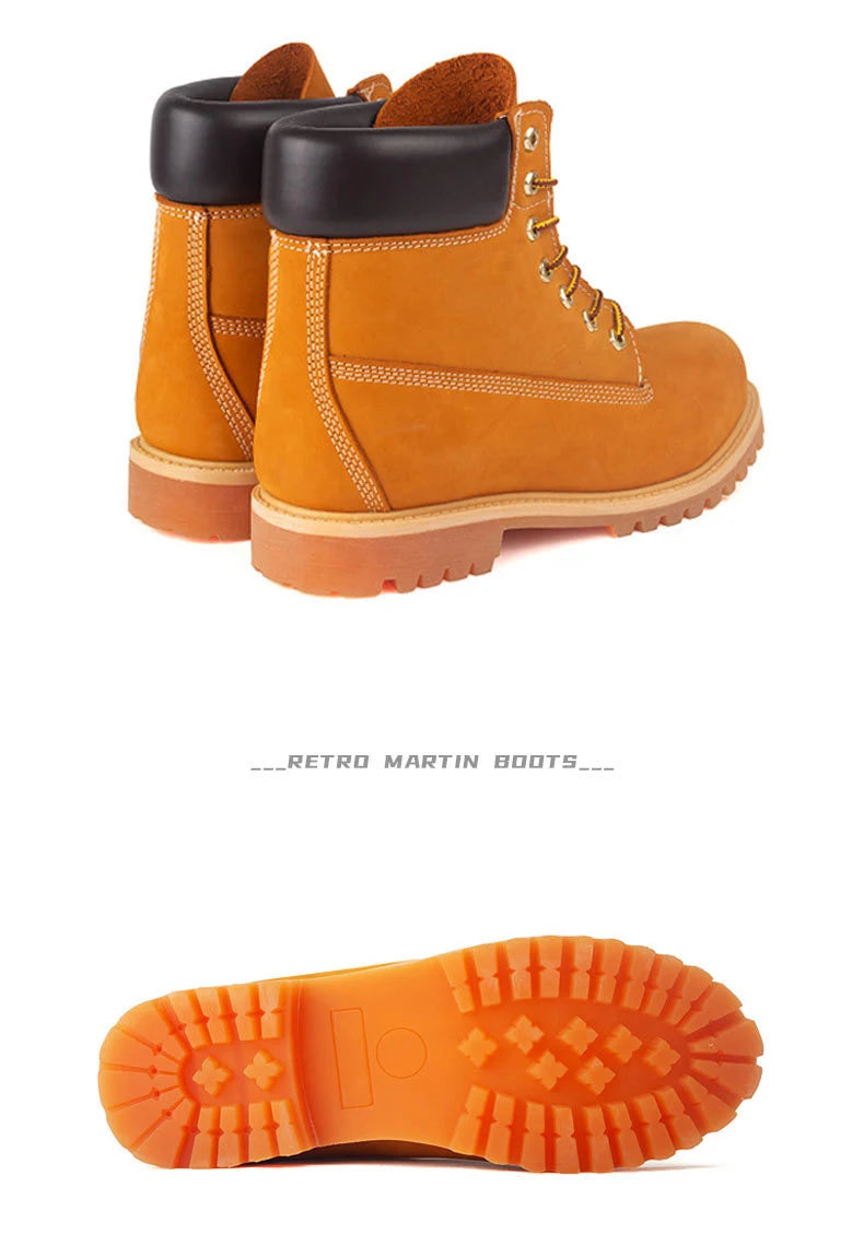 Unisex Leather Round Toe Thick Sole Safety Boots Casual Genuine Leather Quality Boots For Women Men