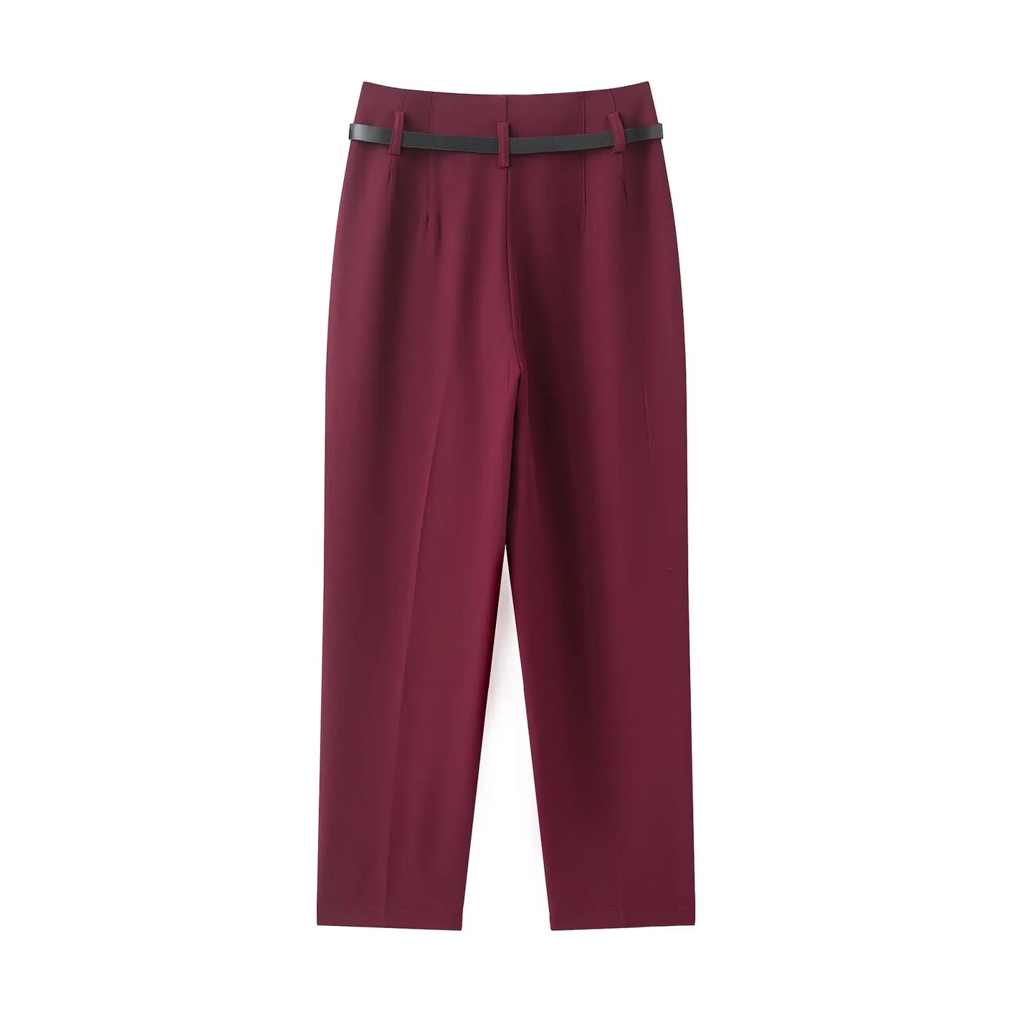 Faionable High Waist Belted Straight Leg Pants Women's Slim Fit Casual Autumn New Arrival Street Sle Polyester Fiber