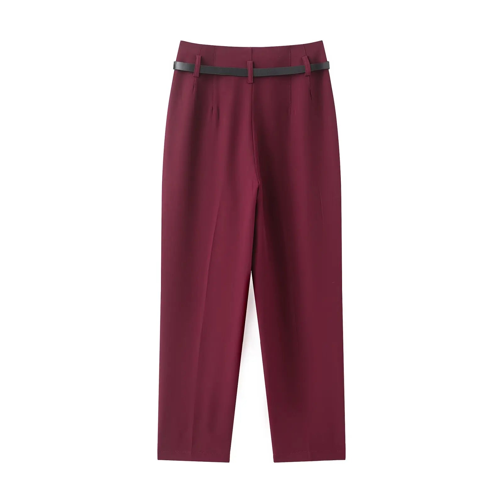 Faionable High Waist Belted Straight Leg Pants Women's Slim Fit Casual Autumn New Arrival Street Sle Polyester Fiber