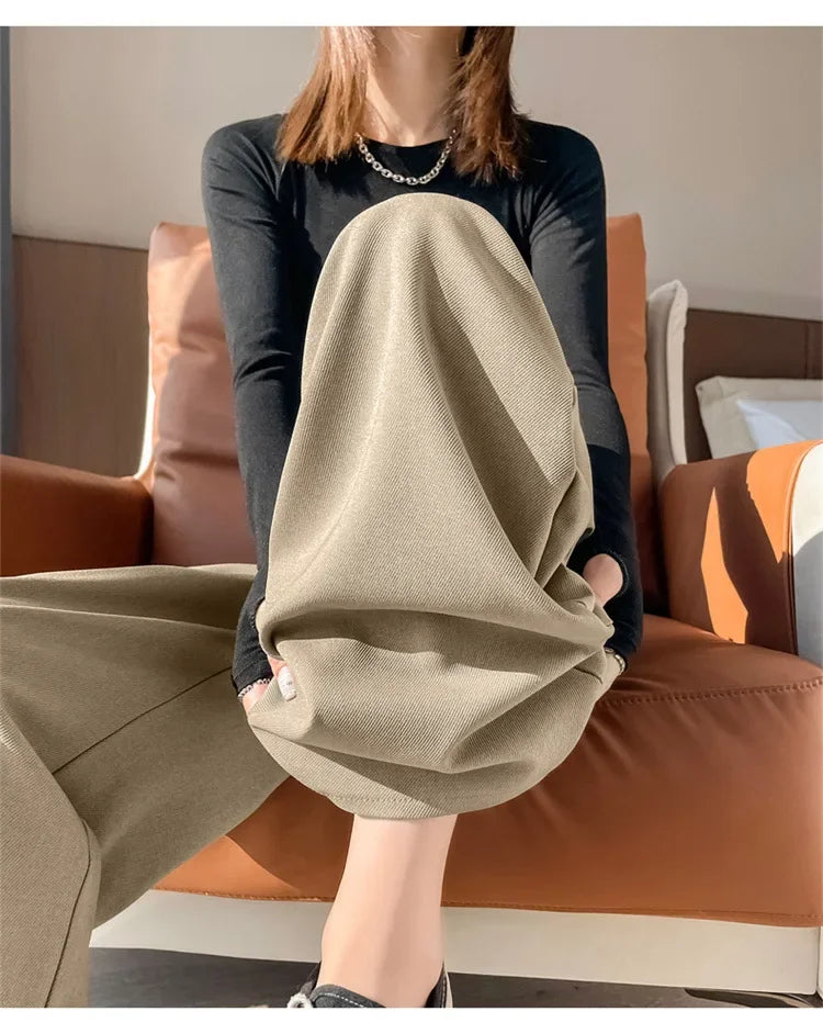 High Waist Slim Fit Straight Leg Suit Pants Wide Leg Casual Trousers Women's Autumn New Arrival Red Color Business Office Wear