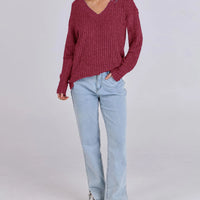 Women's Long Sleeve V-Neck T-Shirt Pit Stripe Milled Fashion Temperament Top