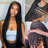 Synthetic 36 Inch Cornrow Braided Wigs for Black Women Full Lace Braids Wig Natural Black Knotless Box Wig Faux Locs Wig