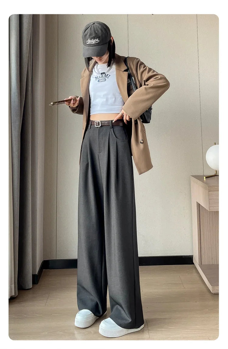 High Waist Slim Fit Straight Leg Suit Pants Wide Leg Casual Trousers Women's Autumn New Arrival Red Color Business Office Wear
