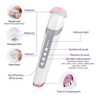 New CO2 Oxygen Bubble Pen 5 Gear Vibration Oxygen Bubble Beauty Tool Deep Cleansing Pores Exfoliate LED Photon Skin Care Machine