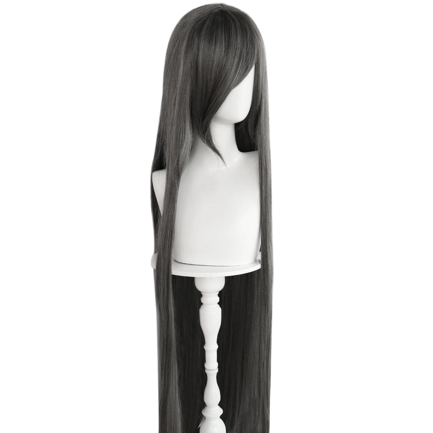 Synthetic 46Inch Black Straight Extra Long Stylish and Versatile Anime Cosplay Wig With Bangs For Daily Party Wear Wig Fashion