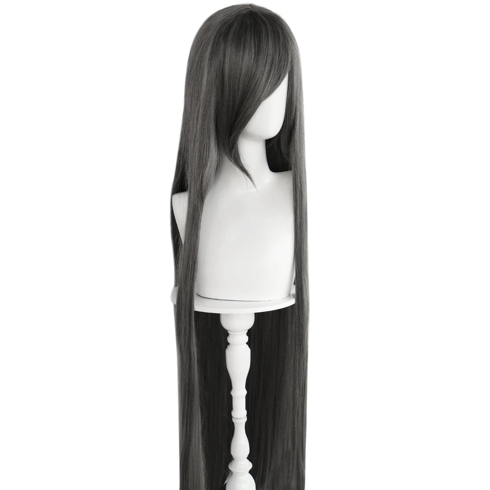 Synthetic 46Inch Black Straight Extra Long Stylish and Versatile Anime Cosplay Wig With Bangs For Daily Party Wear Wig Fashion