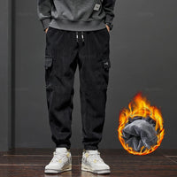 Winter Men's Fleece Warm Cargo Corduroy Pants Jogging Sweatpants Work Y2k Korean Pants Loose Harem Casual Trousers for Men