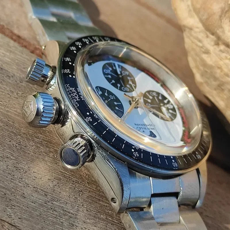 Vakuy Men's 38MM Quartz Watch Sweep Seconds Jinggong VK63A Chronograph Vintage Panda Di Men's Watch