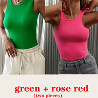 Women's Corset Summer 100% Cotton Crop Top Y2k Knitted Camis O Neck Knit Camisole Sleeveless Vest Solid Slim Tank Tops Women