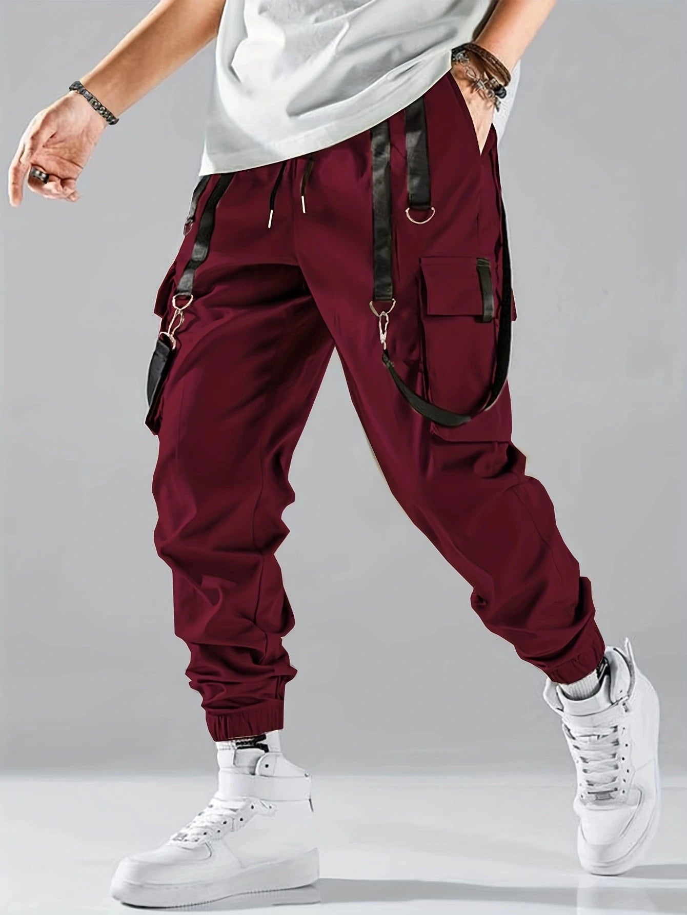 Fashion Men's Casual Techwear Drawstring Multi Flap Pockets Cargo Pants Hip hop Joggers Pant