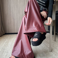 High Waist Wide Leg PU Leather Pants Women's Suit Casual Floor Length Trousers Autumn Winter New Style Loose Fit Long Pants