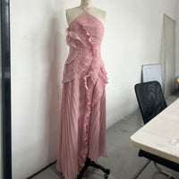 Chic Elegant Lotus Edge Maxi Dress Slim Fit Backless Lace Up Halter Robes Sleeveless Party Vestidos 2025 Nw Lady Vacation Gowns