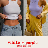Women's Corset Summer 100% Cotton Crop Top Y2k Knitted Camis O Neck Knit Camisole Sleeveless Vest Solid Slim Tank Tops Women
