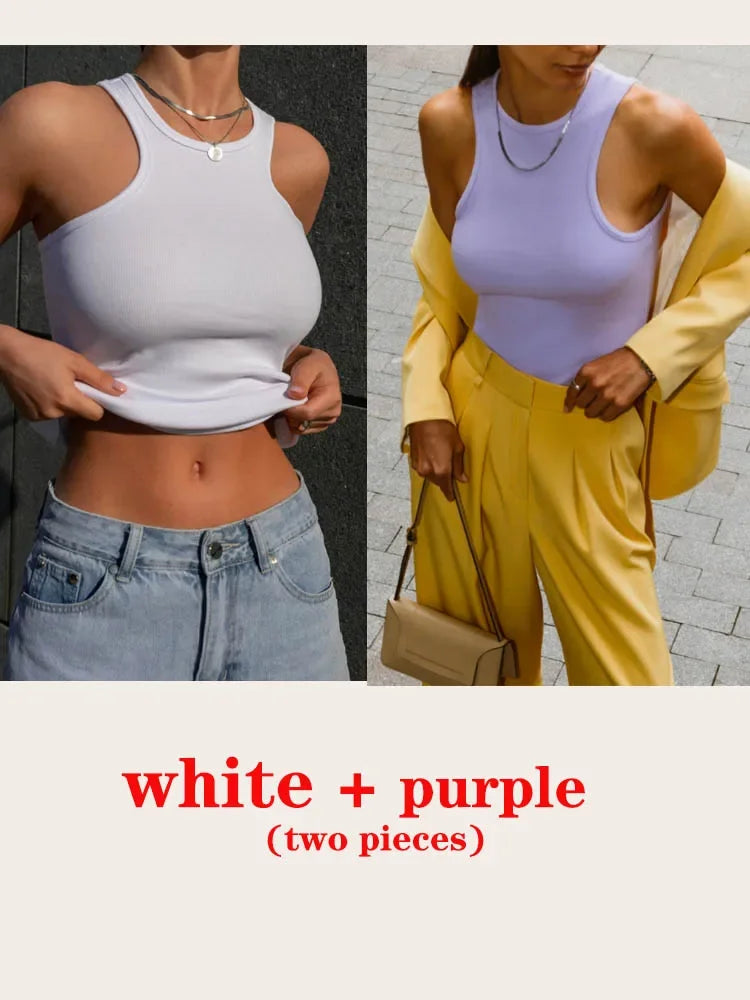 Women's Corset Summer 100% Cotton Crop Top Y2k Knitted Camis O Neck Knit Camisole Sleeveless Vest Solid Slim Tank Tops Women