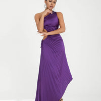 Women Elegant Long Dress Summer Sleeveless One-shoulder Pleated Hollowed Irregular Dress for Cocktail Party Beach Sundress Y2K