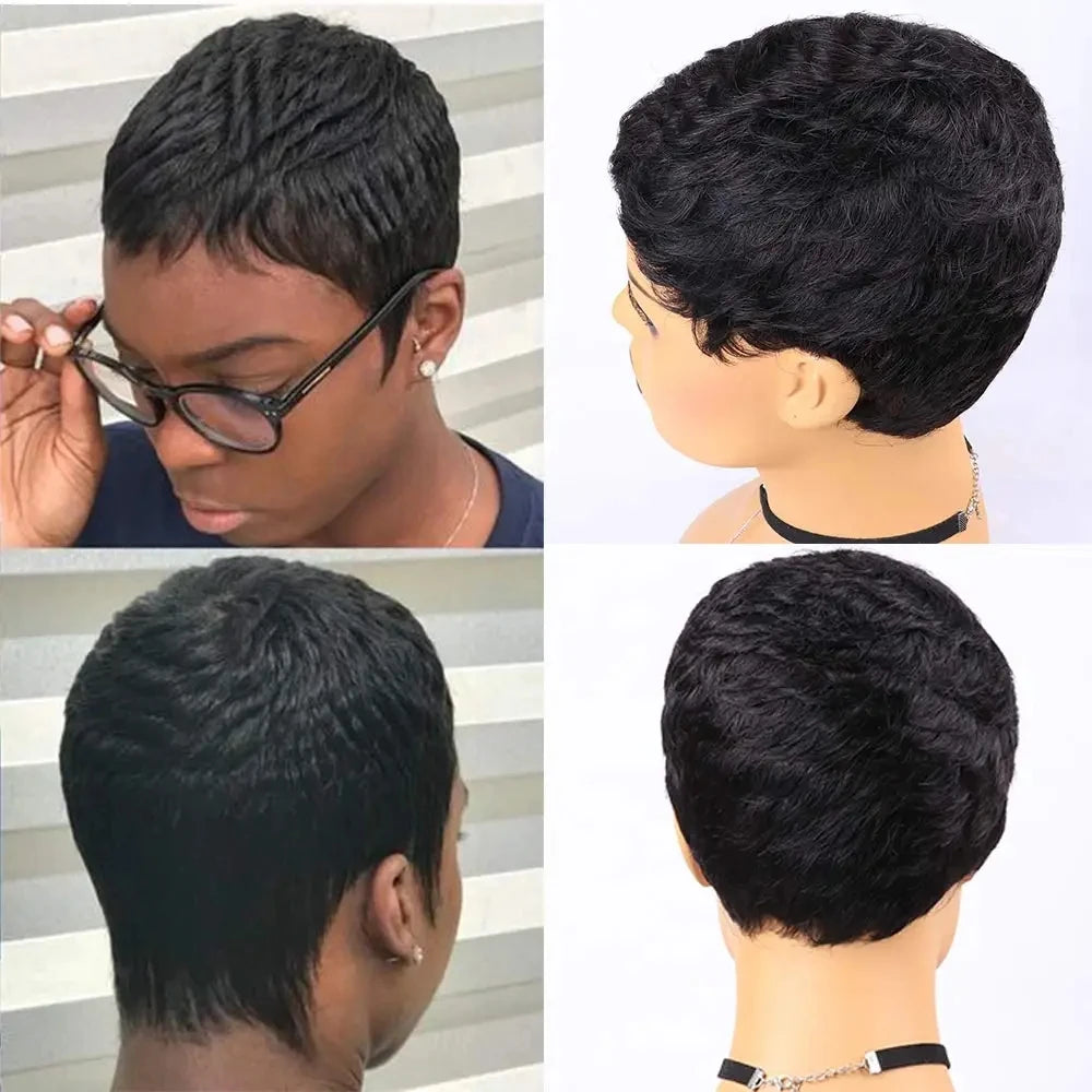 Brazilian Remy Pixie Cut Wigs Human Hair Short Prepluck Wig  Full Machine Made Human Hair Wigs For Black Women