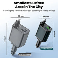 Elough 4 IN 1 Retractable Car Charger Fast Charging USB C To USB C ios Cable Charger USB Type C Car Adapter For iPhone Huawei