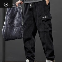 Winter Men's Fleece Warm Cargo Corduroy Pants Jogging Sweatpants Work Y2k Korean Pants Loose Harem Casual Trousers for Men