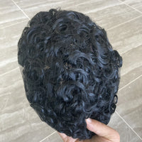 Q6  Swiss Lace Front&Pu Natural Hairline 1B40 1B65 Gray Black Men Toupee 24mm Curly Male Wigs Ash Blonde Human Hair Prosthesi