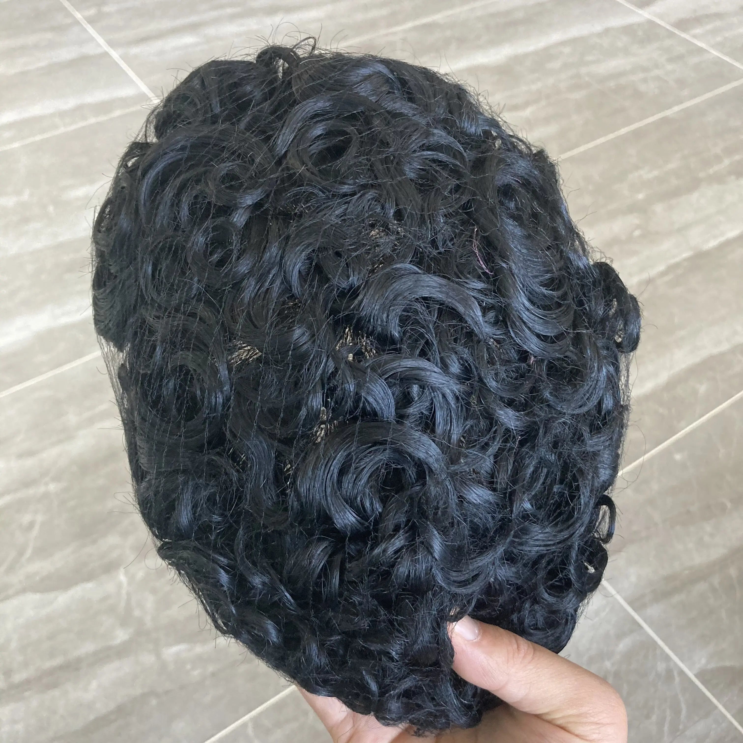 Q6  Swiss Lace Front&Pu Natural Hairline 1B40 1B65 Gray Black Men Toupee 24mm Curly Male Wigs Ash Blonde Human Hair Prosthesi
