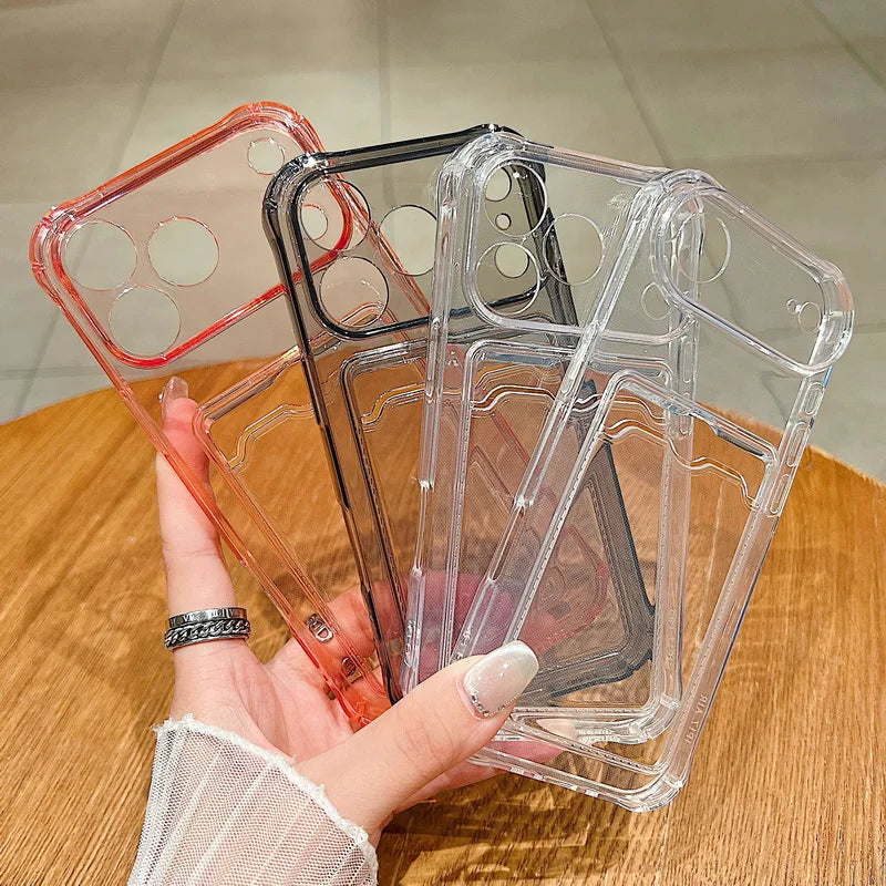 Card Slot Pocket Phone Cases For iPhone 17 17Air Air 17Pro Pro Max 17ProMax Shockproof Transparent Silicone Soft TPU Cover Capa