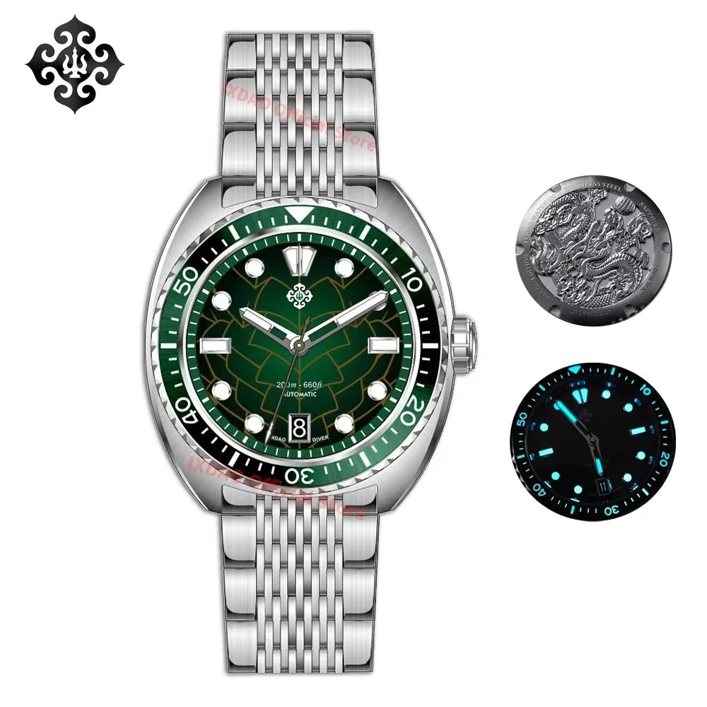 2025 New IXDAO IPOSE Automatic Mechanical Men Watch JD-X07S Dragon Scale Pattern Watch Stainless Steel BWG-9 Diving reloj hombre