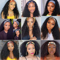 Headband Wig Human Hair Wigs Wear and Go Glueless Wig Curly Deep Wave Headband Wig Machine Made Wig Natural Color 250%
