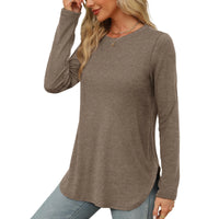 Traf 2024 Mujer Womens Long Sleeve Round Neck Shirts Side Split Basic Loose Tunic Tops Casual Shirts Ropa De Mujer Fashion