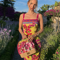 CNYISHE Flower Prints Camisoles Fashion Sheath Sexy Club Hot Girl Women Dresses Colorful Trendy Elegant Lady Female Bodycon