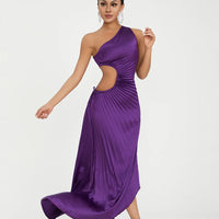 Women Elegant Long Dress Summer Sleeveless One-shoulder Pleated Hollowed Irregular Dress for Cocktail Party Beach Sundress Y2K