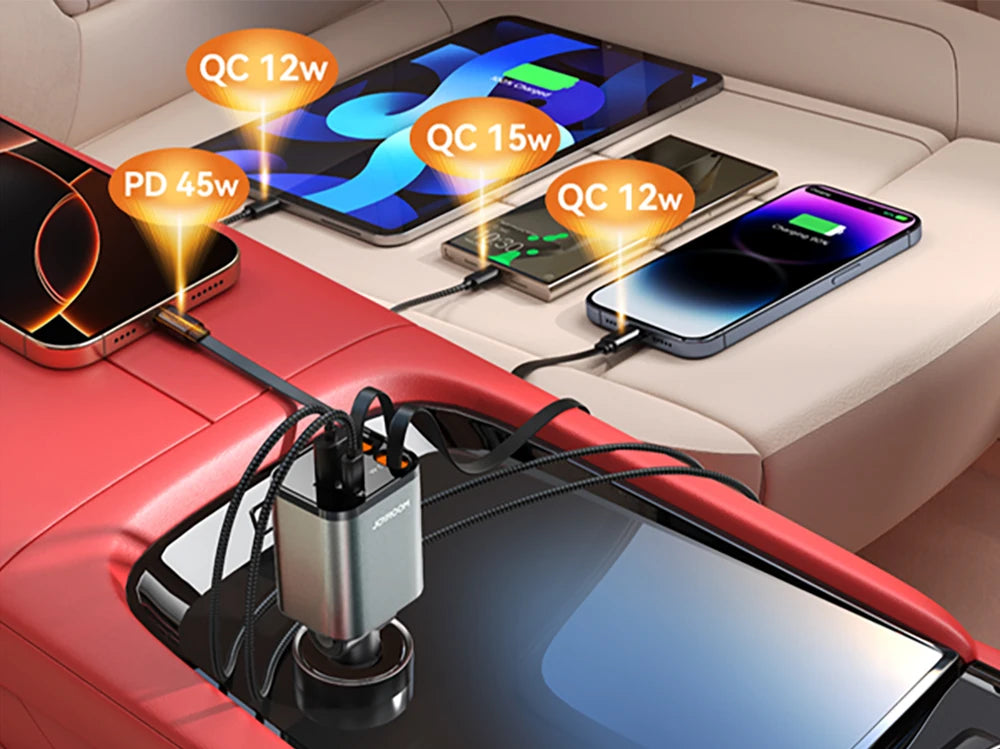 Joyroom 84W Retractable Car Charger Fast Car Charger USB C for iPhone 17 16 15 Fast Charging Car Accessories Car Adapter