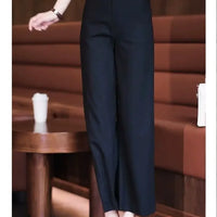 Nine-point Wide-leg Pants for Women in Summer Thin New High-waist Drooping Ice Silk Suit Women's Slim Straight Pants